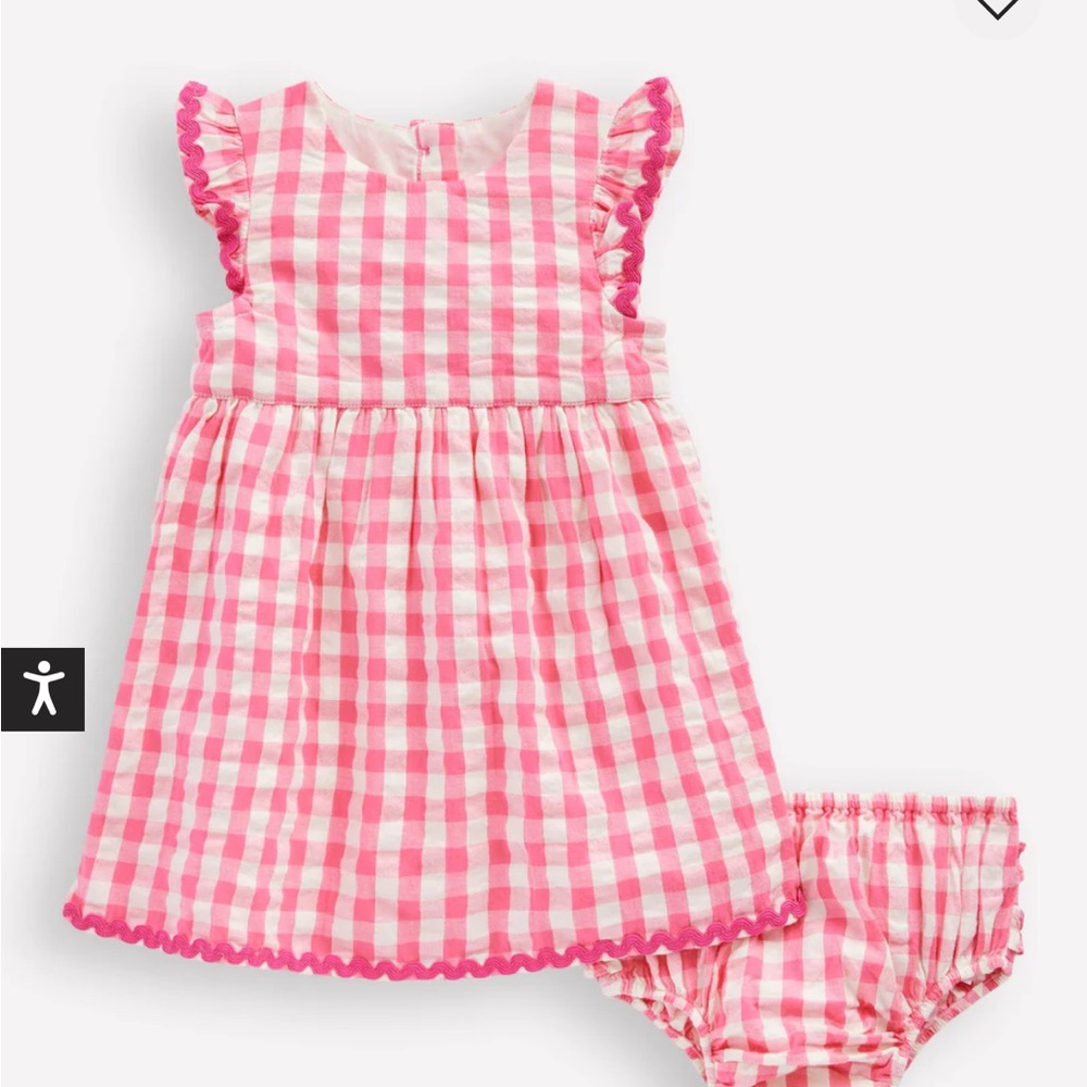 Baby Boden Woven Frill Pink Gingham Dress